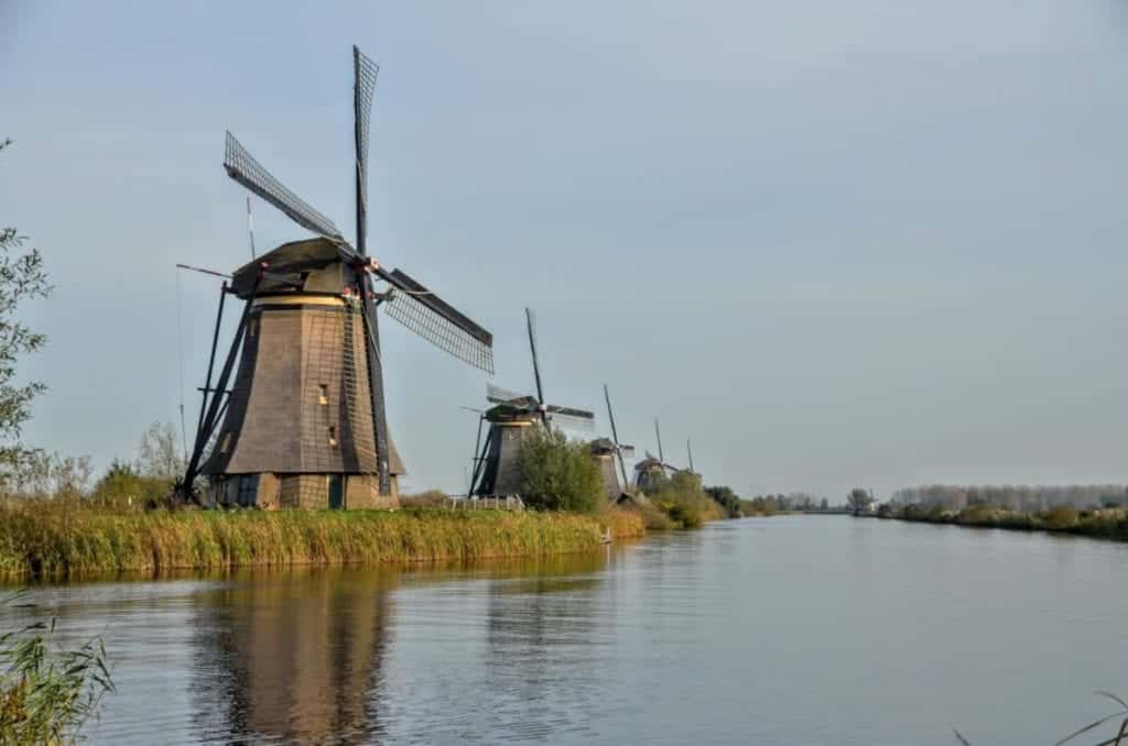 Kinderdijk in the Netherlands and the historic windmills