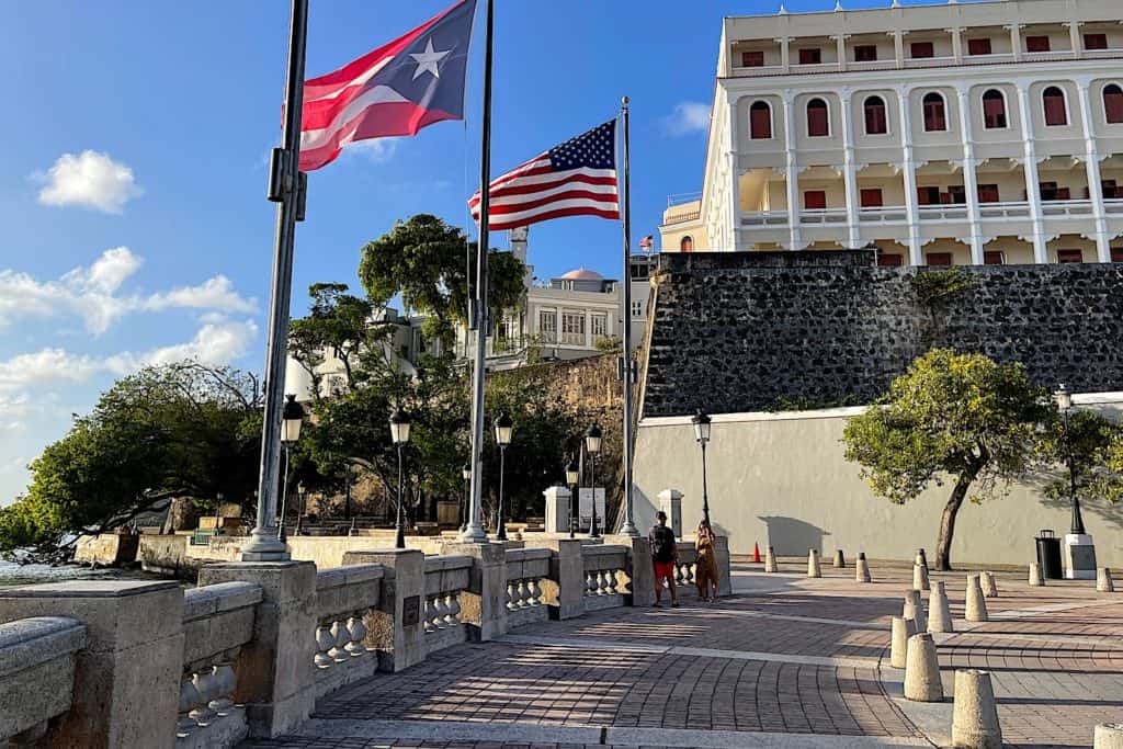 Old San Juan overlook and flags