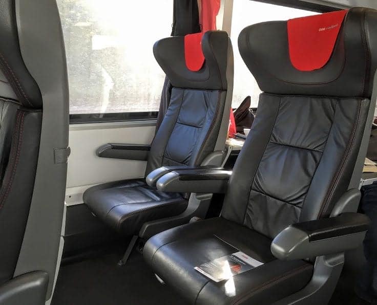 Aboard Austria's OBB Railjet with leather seats.