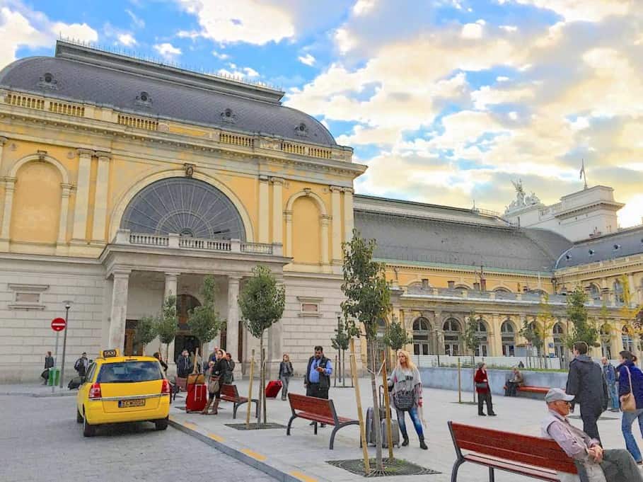 Budapest Keleti train station outside main hall near taxi rank.