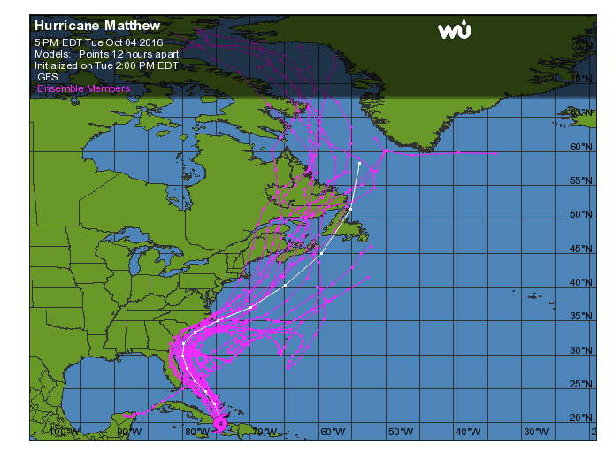 Hurricane Matthew en route toward Florida