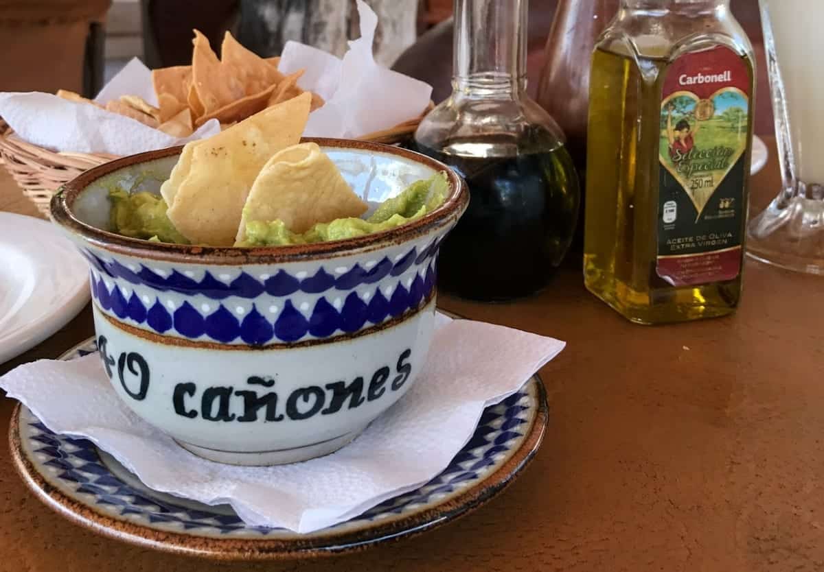 Homemade guacamole and chips at 40 Canones in Costa Maya Mexico