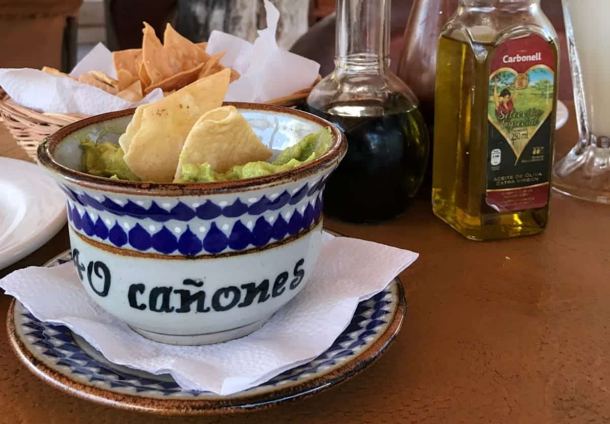 Homemade guacamole and chips at 40 Canones in Mexico.