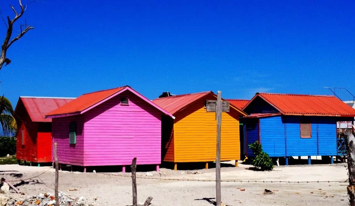 Colorful tiny houses in Mahajual Mexico near Costa Maya.