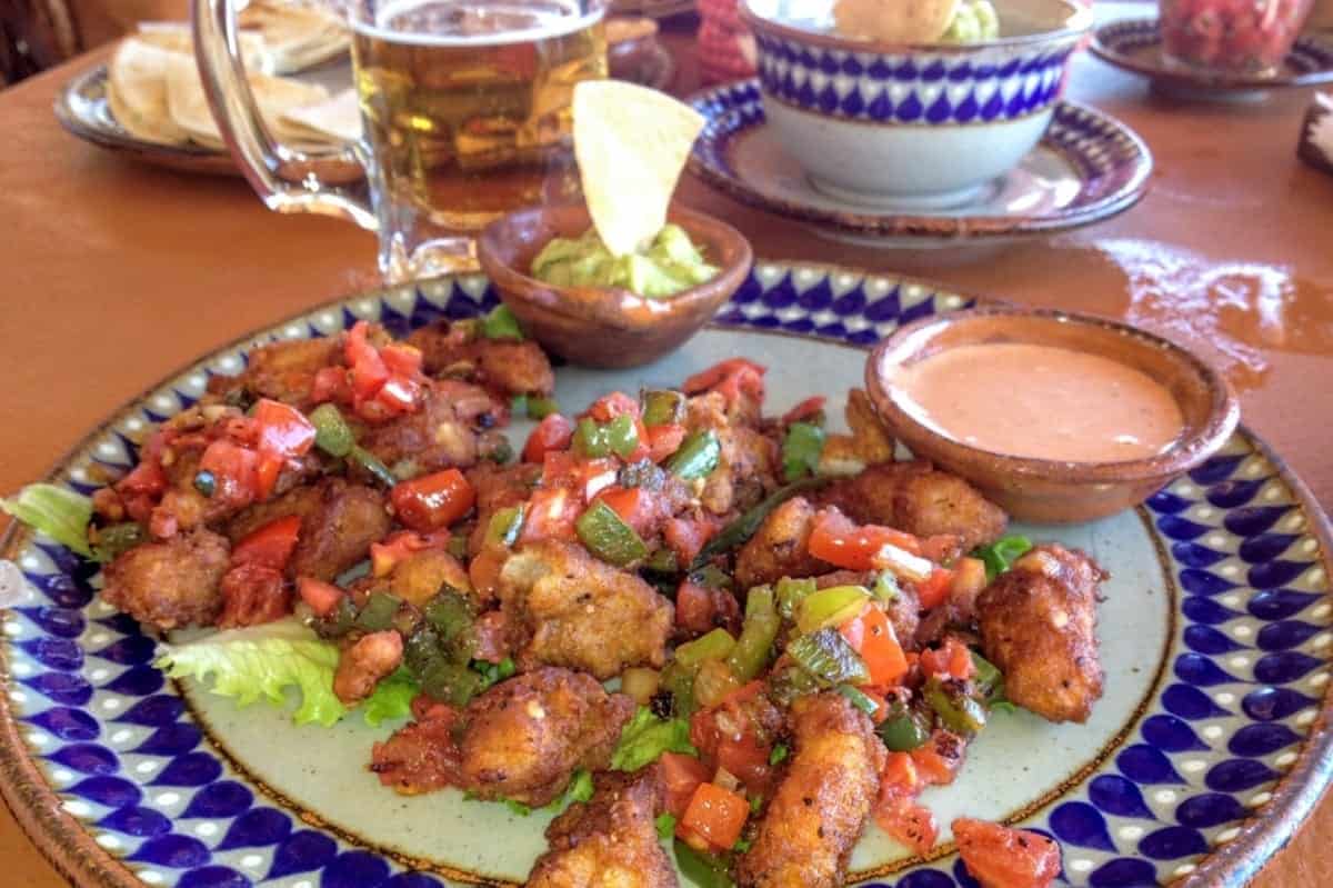 Shrimp fajitas at 40 Canones Costa Maya Mexico.