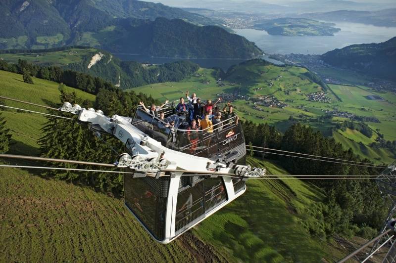 One-of-a-kind CabriO cable car up 6,000' to Mt. Stanserhorn.