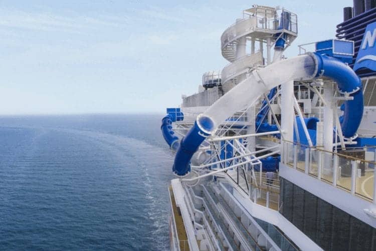 Norwegian Bliss free-fall water slide over the side of the ship.