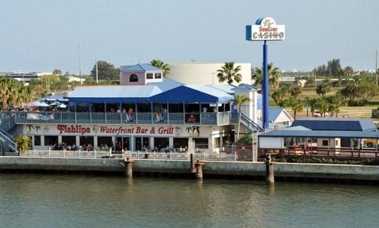 People watching sail away from Fishlips Bar and Grill at Port Canaveral