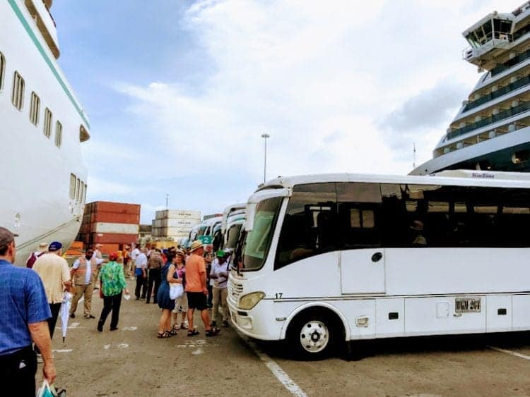motor coaches at cruise pier in Cartagena, Colombia