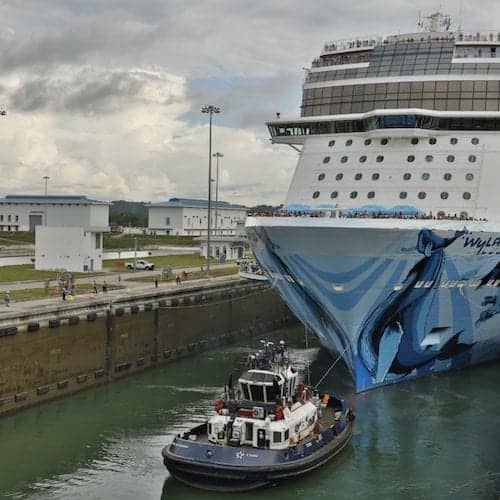 Norwegian Bliss goes through the Panama Canal.