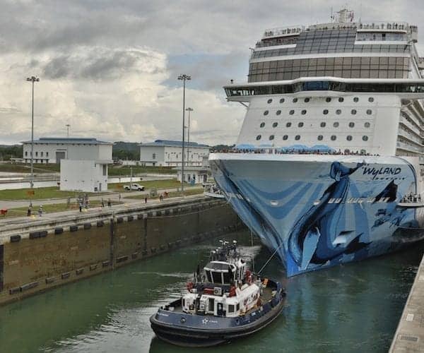 Norwegian Bliss goes through the Panama Canal.