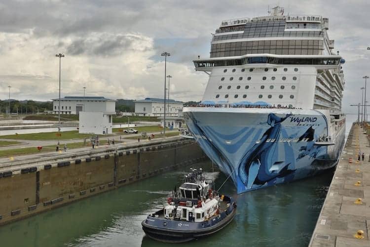 Norwegian Bliss goes through the Panama Canal.