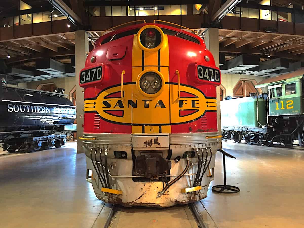 The old Santa Fe train engine at the California State Railroad Museum. 