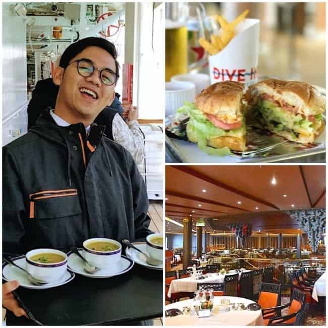 Waiter serving hot soup on deck in Glacier Bay, Alaska