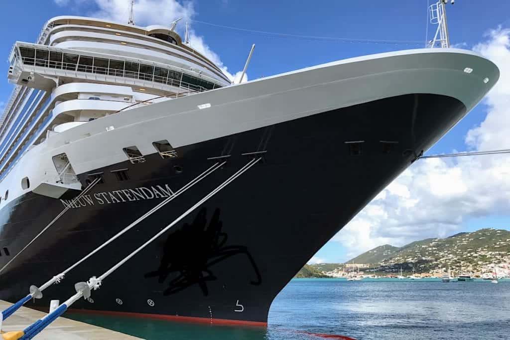 Holland America changes cancellation policy.  Nieuw Statendam docked in St. Thomas.