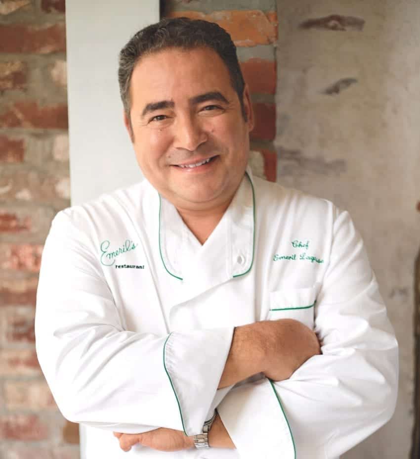 Emeril Lagasse in his white chef jacket. 