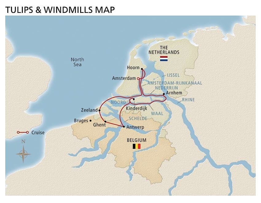 Map of Viking's Tulips and Windmills cruise