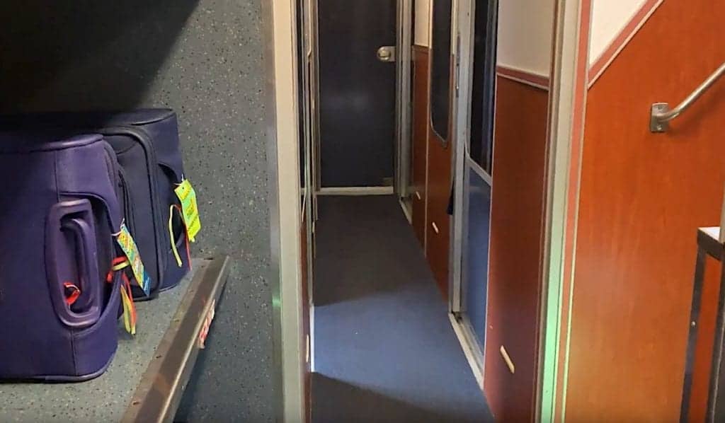 Downstairs luggage area on Amtrak Superliner
