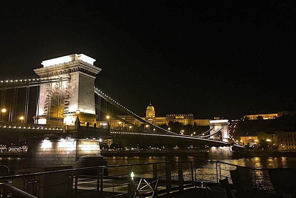 Danube river cruise and Budapest at night at the Chain Bridge