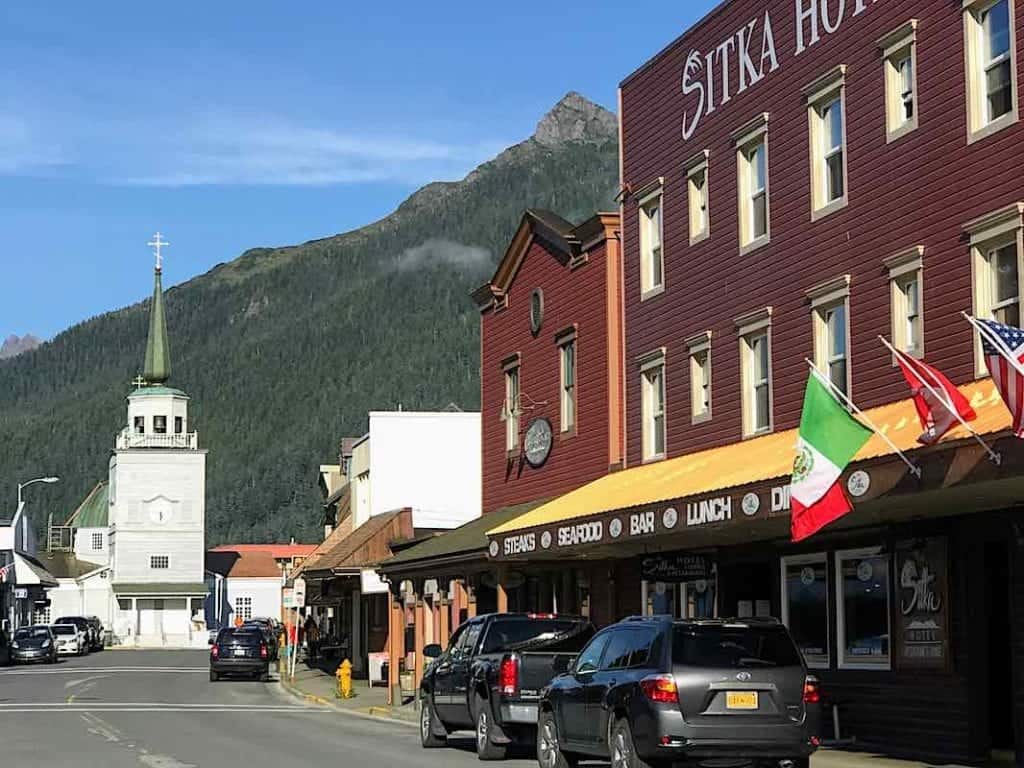 Main street that runs through downtown Sitka, Alaska