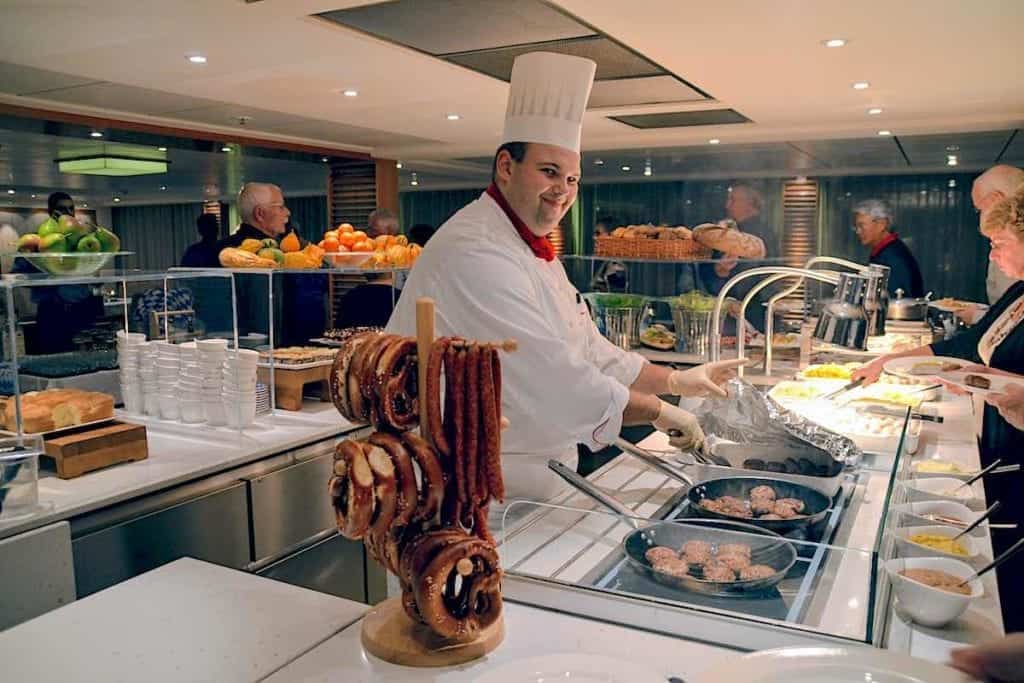 German Food night aboard Viking Skadi with smiling chef.