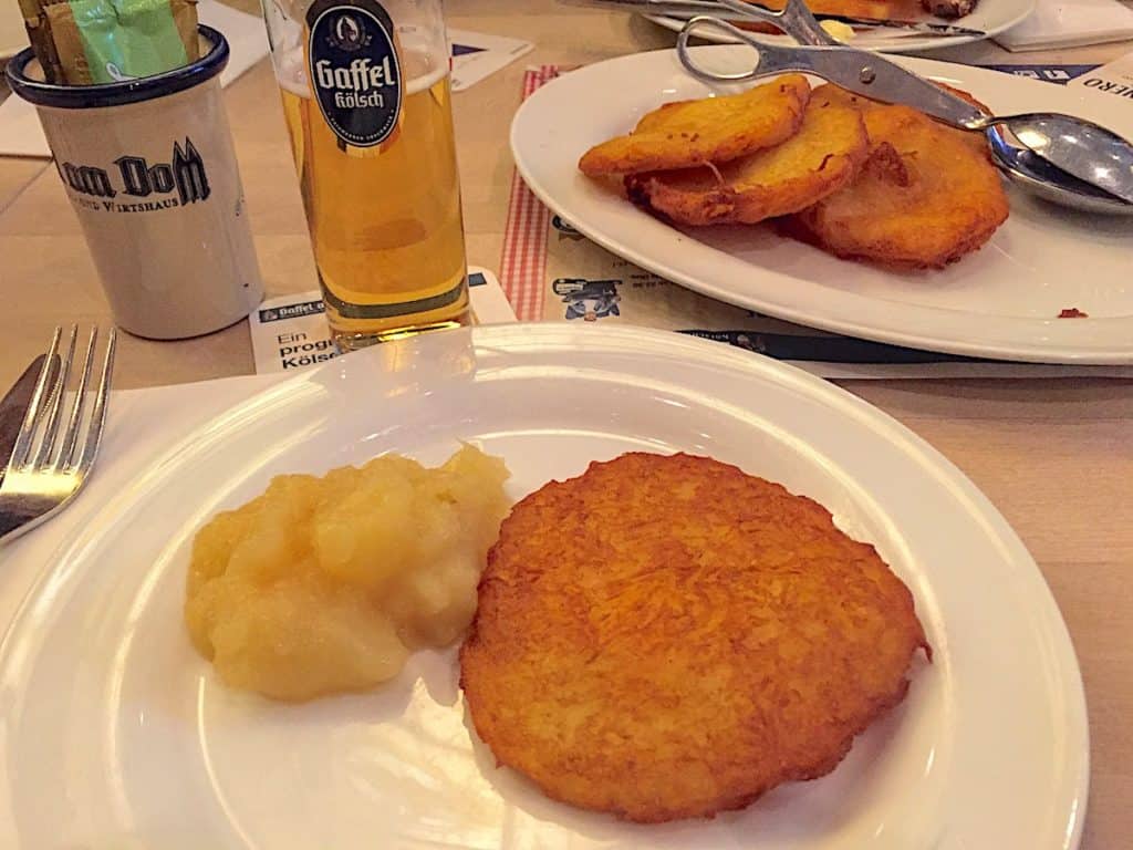 Potato Pancakes and Kolsch beer, only in Cologne Germany.