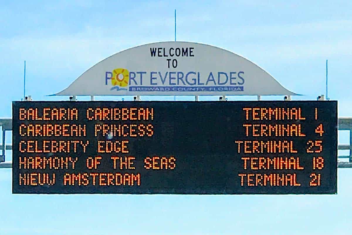 Port Everglades Cruise Terminal Welcome sign ready for when cruises resume.