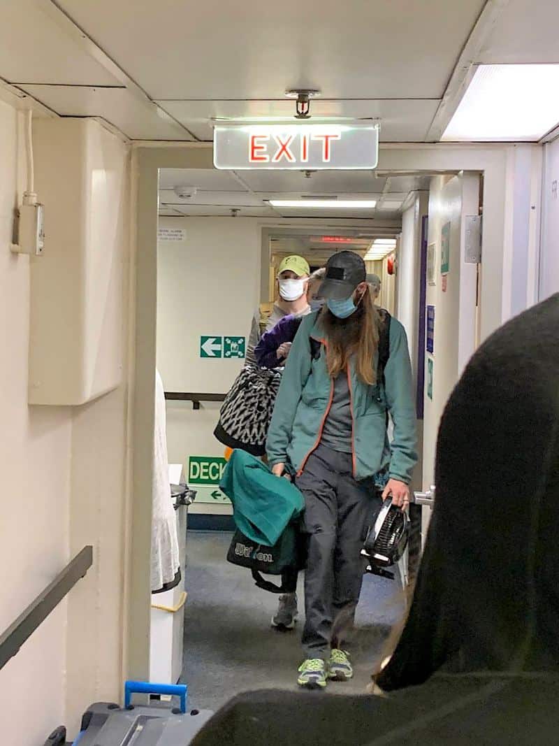 Passengers in queue to leave Matanuska in Bellingham.