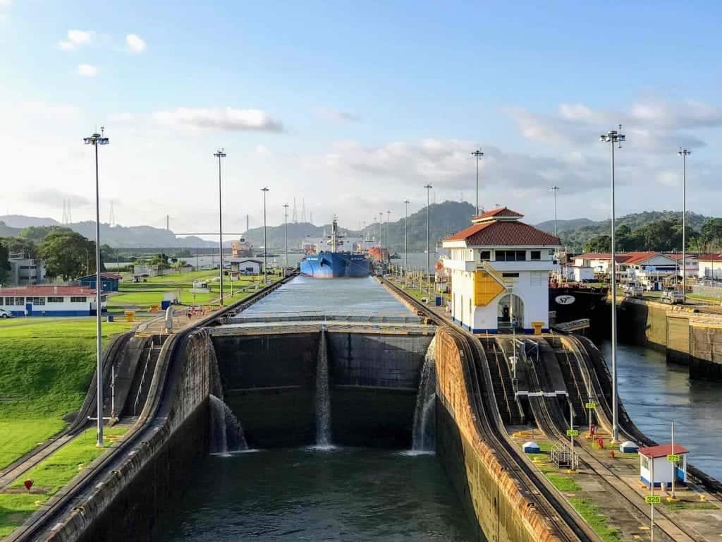 Aboard a cruise ship going through the Panama Canal locks