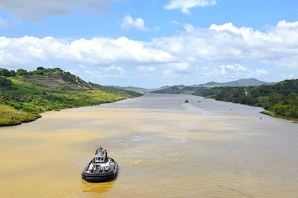 cruising through the Panama Canal to the Pacific Ocean