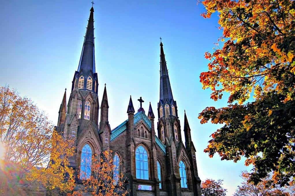 Towering spires of cathedral in Charlottetown