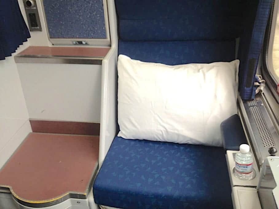 Amtrak Viewliner roomette showing toilet and sink.