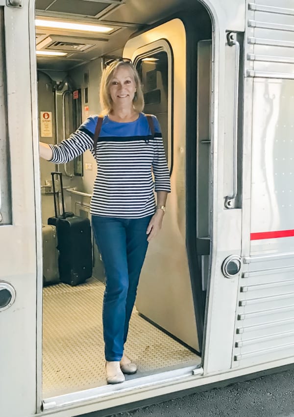 Sherry in Doorway on Amtrak Overnight Train