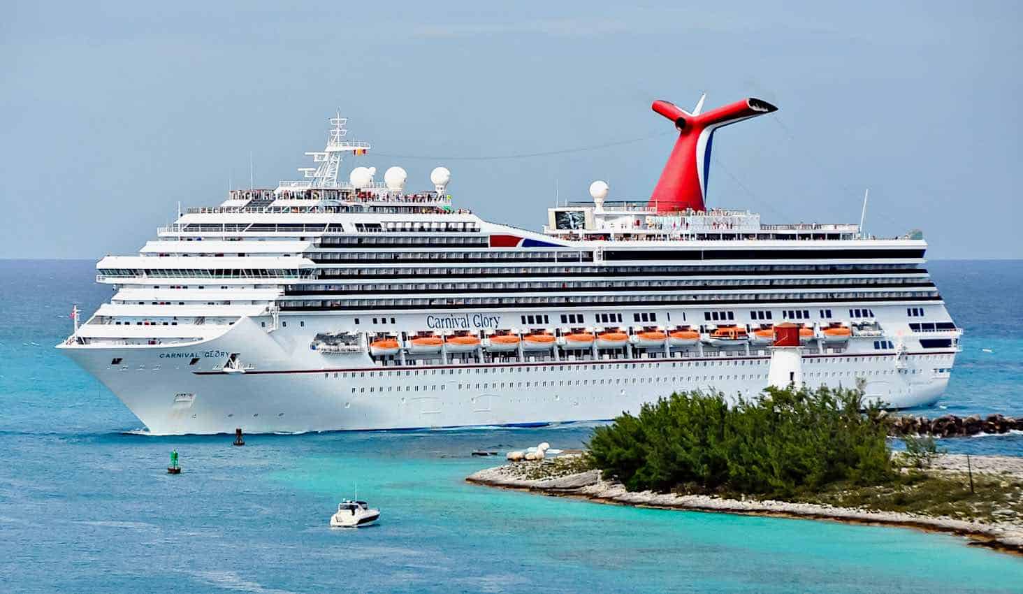 Carnival cruise ship entering Nassau Bahamas harbor.