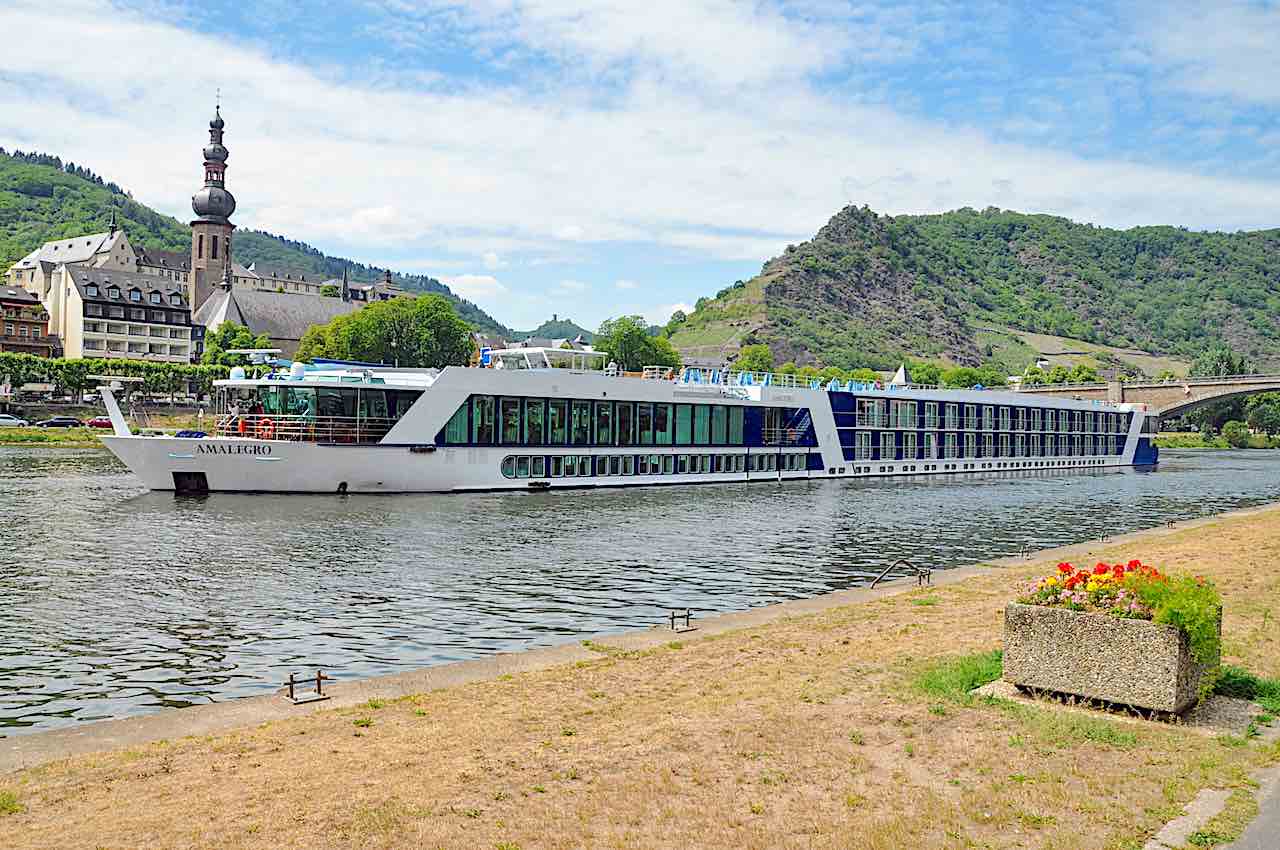 AmaWaterways free cruise offered on the Rhine river aboard a river ship like this one. 