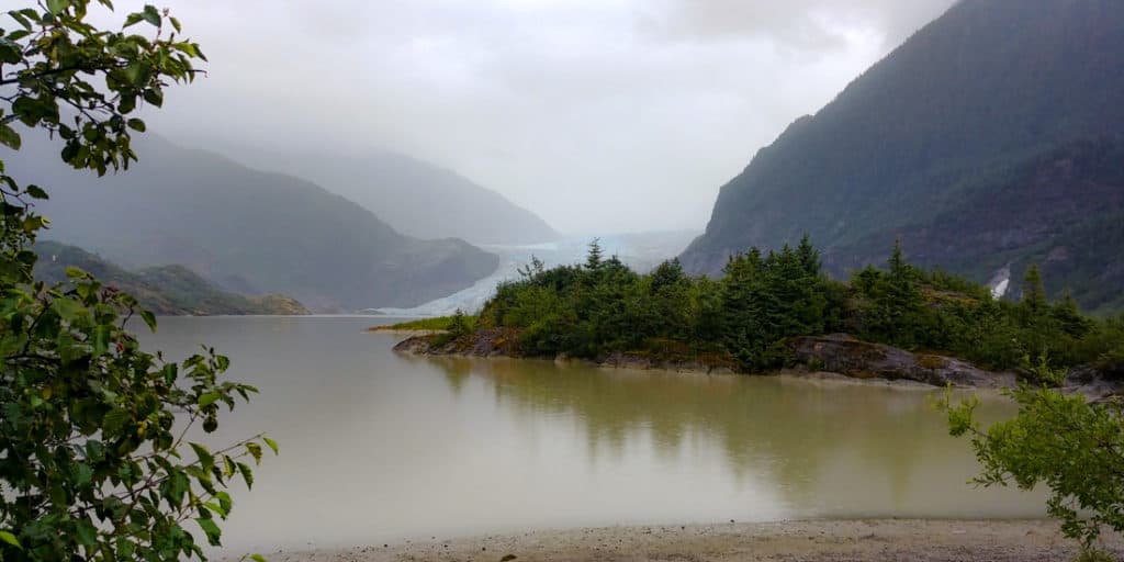 Mendenhall Glacier in Juneau on a rainy day