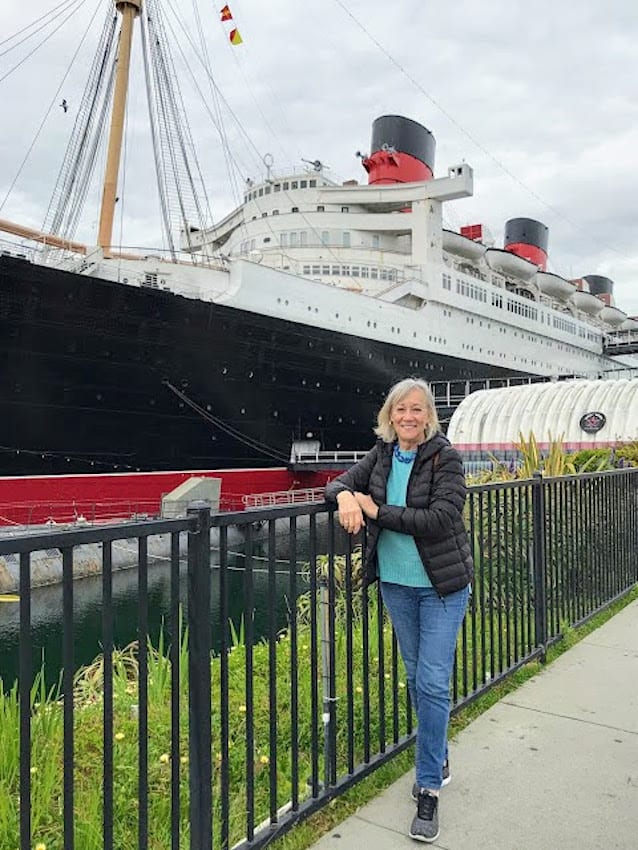 Sherry standing in front of Queen Mary in Long Beach.
