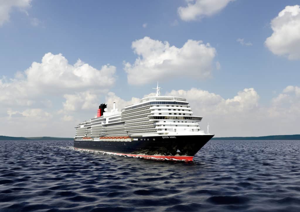 Cunard Queen Anne ship profile at sea.