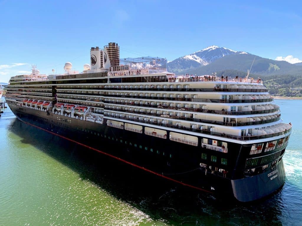 Holland America Oosterdam leaves Juneau, Alaska.