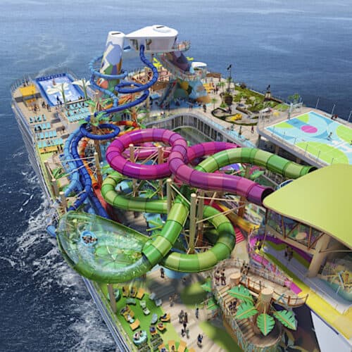 Aerial view of Icon of the Seas new water slides.