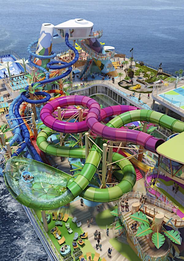 Aerial view of Icon of the Seas new water slides.
