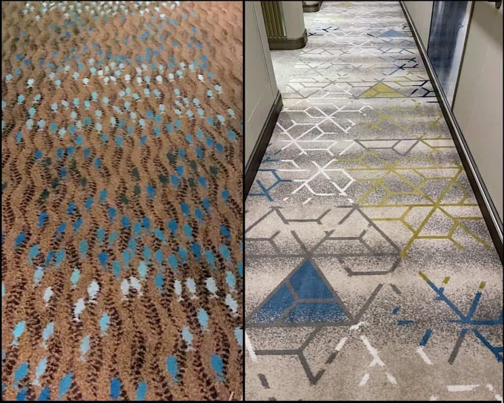 Norwegian Cruise Line's old and new carpets with and without fish.