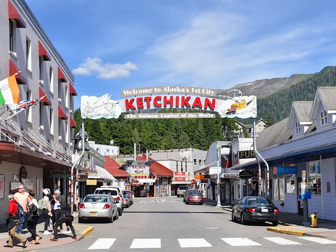 Ketchikan welcome sign on an Inside Passage cruise.