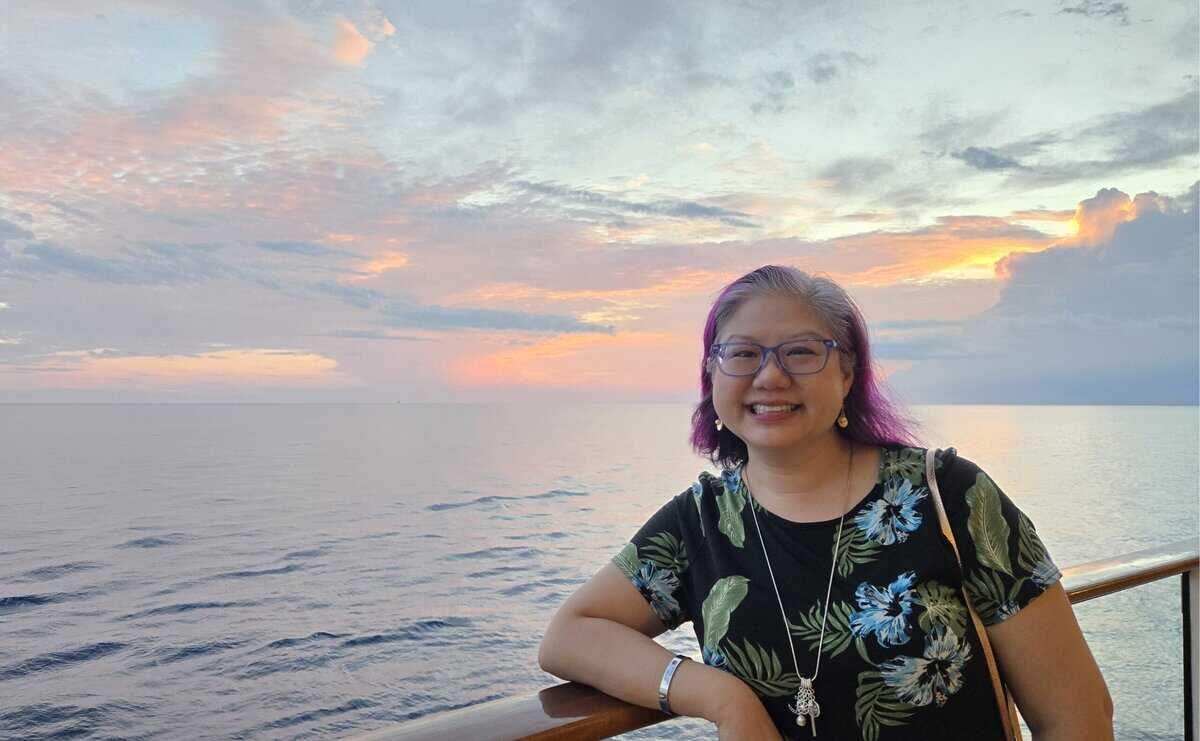 Enjoying the sunset from the ship deck 