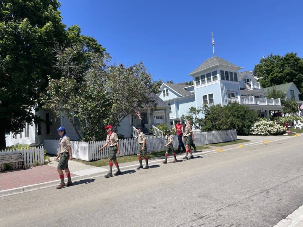 Boy Scouts on a walk through town.