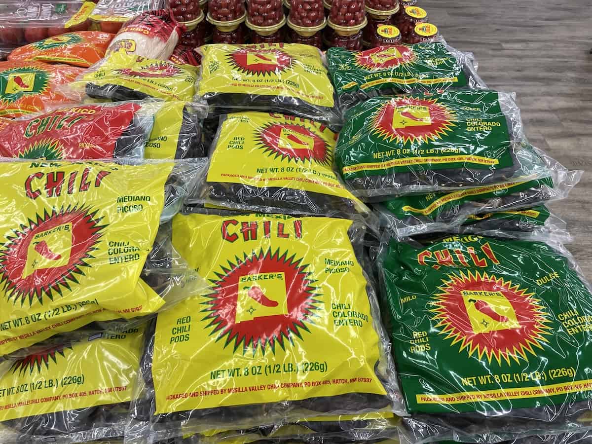 Bags of chilis at an Albuquerque market.