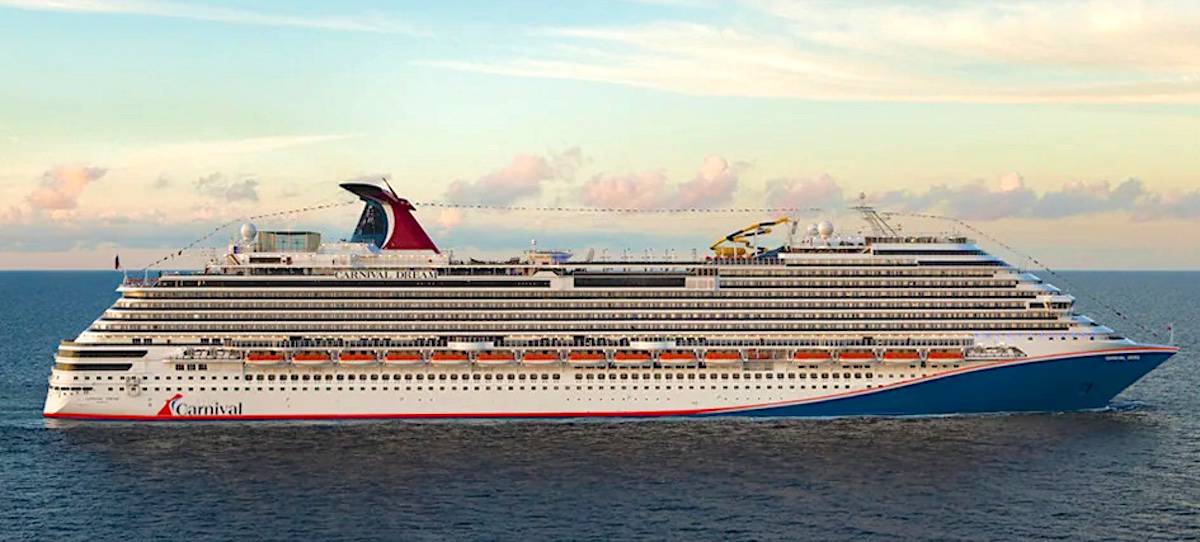 Carnival Dream at Sea during sunset.
