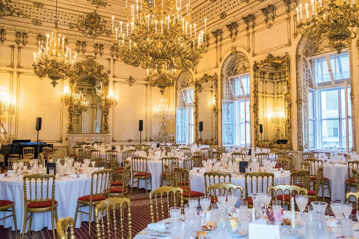 Palais Pallavicini dining room in Italy for a Tauck dinner.