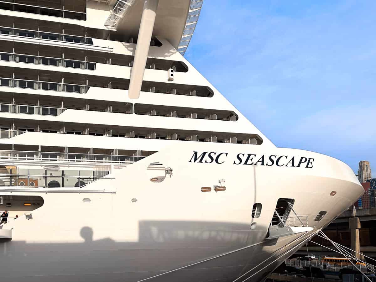 MSC Seascape bow when ship was docked in New York City.