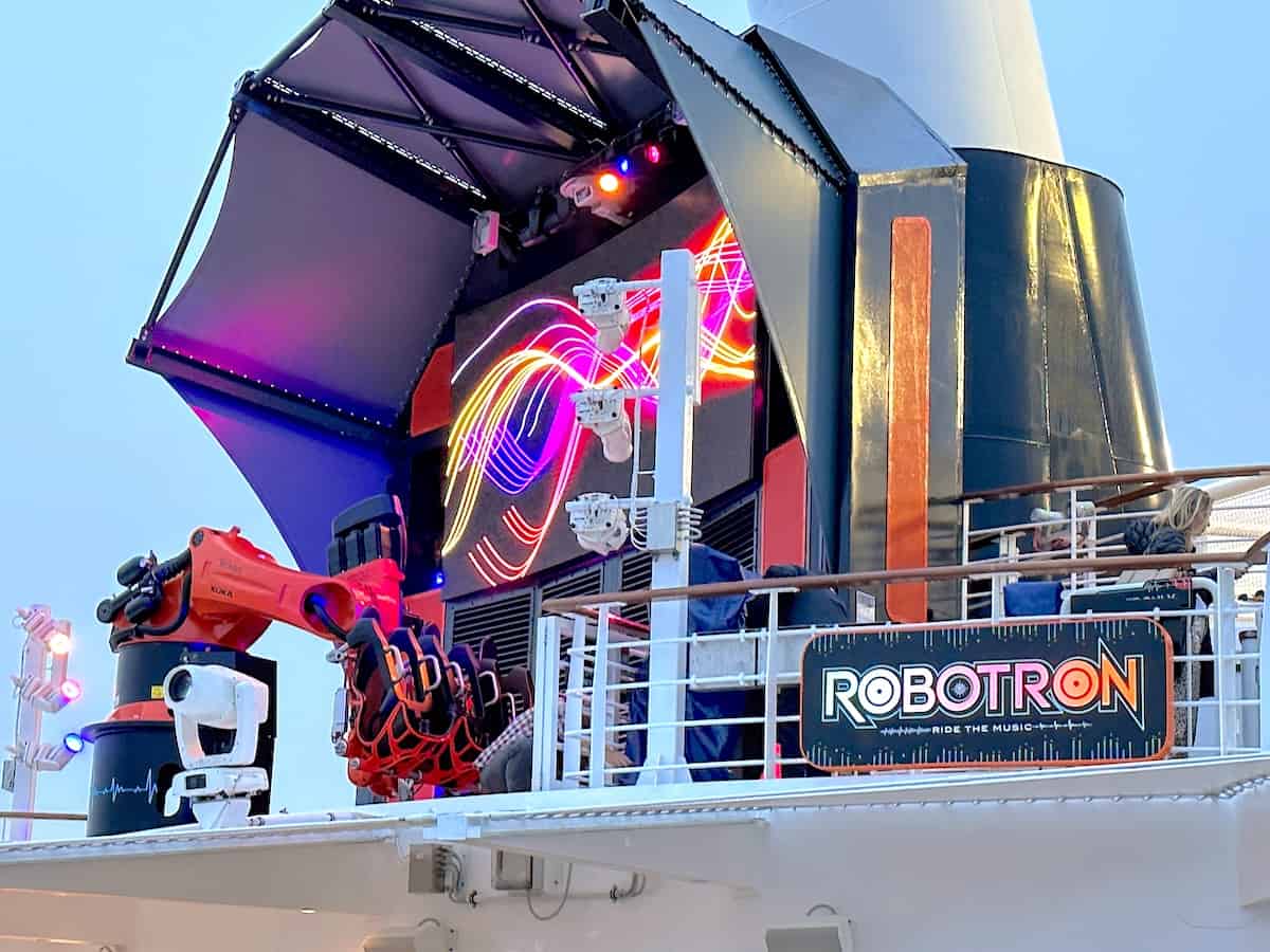 Outdoor view of MSC Seascape Robotron rollercoaster.
